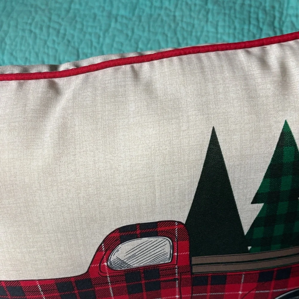 Plaid Truck Holiday Pillow